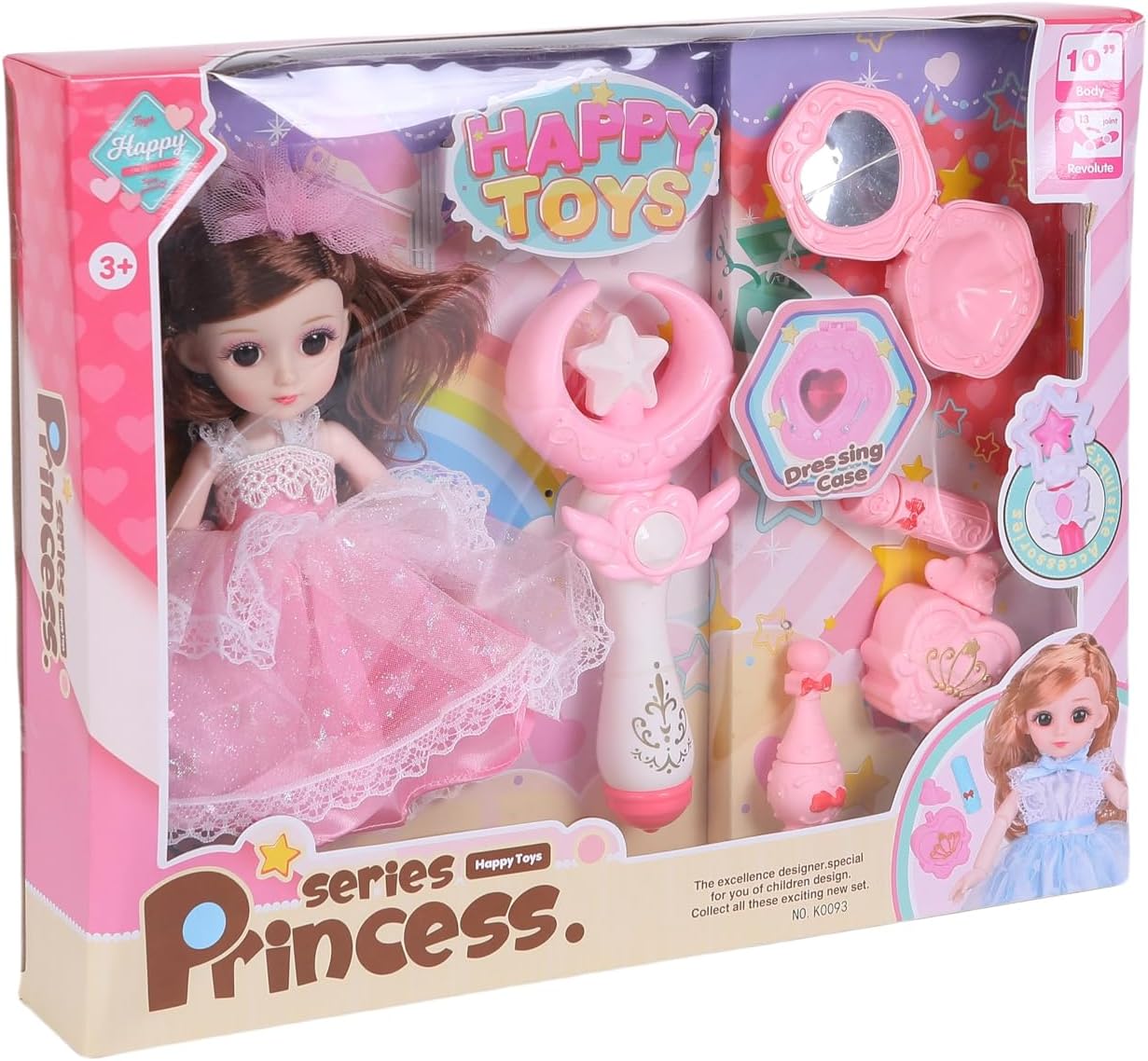 FUNFY 13-Joints 10" Princess Doll Set | Assorted | Accessories: Staff and Perfume Bottle | Ignites Imaginative Play and Royal Adventures | Fit for Princess Girls