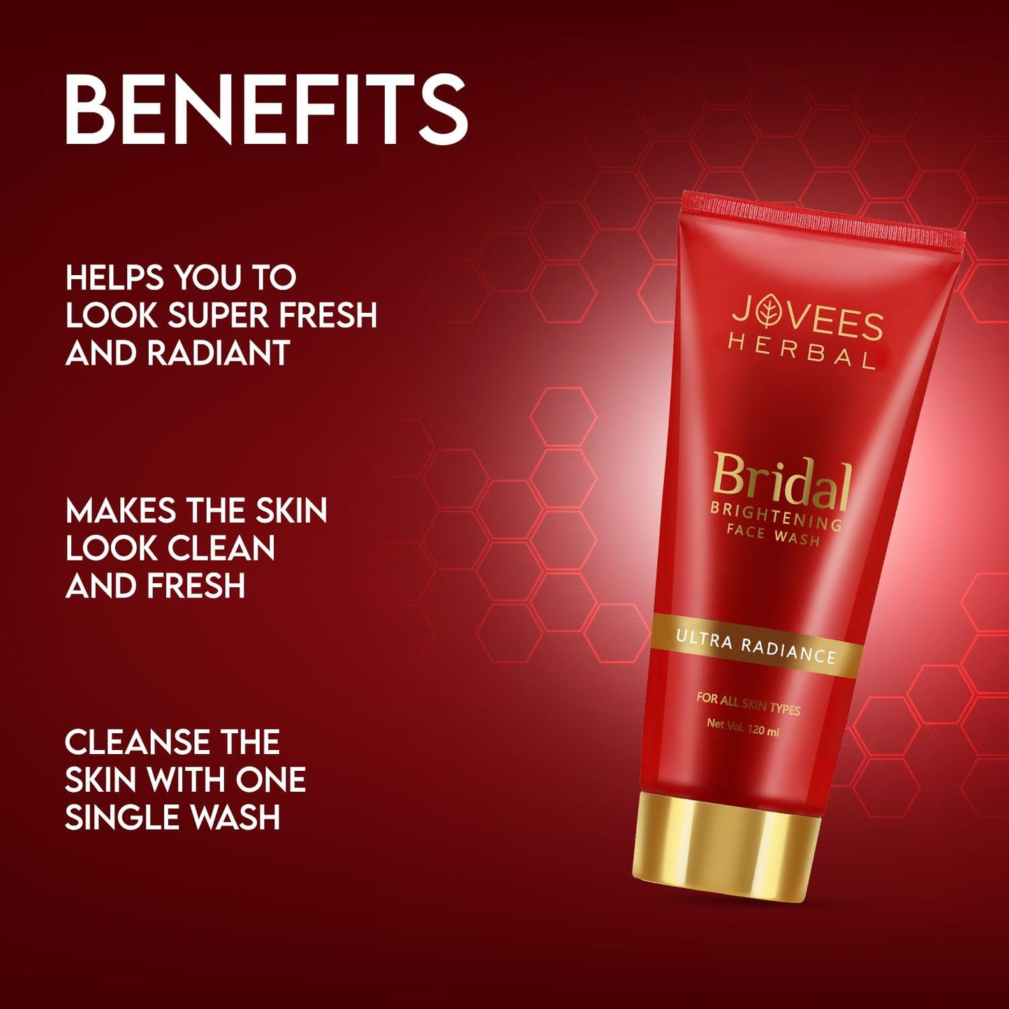 Jovees Bridal Brightening Face Wash (120ml) Ultra Radiance | With Cherry, Bearberry & Mulberry Fruit Extracts | For Brightening Skin | Reduces Dark Spot | Improves Skin Texture | For All Skin Types