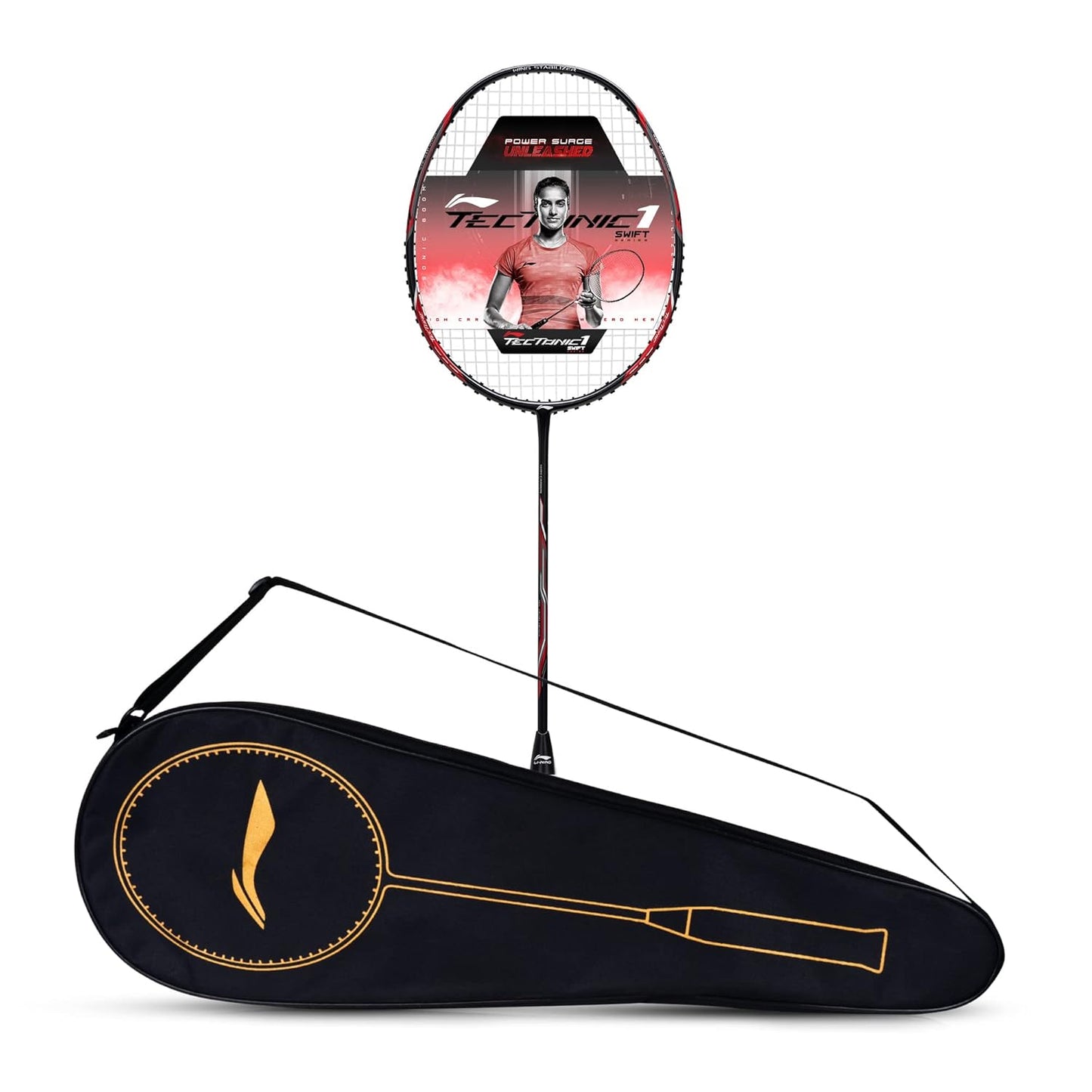 Li-Ning Tectonic 1S Carbon Fibre Strung Badmiton Racket with Full Cover | For Professional | Havey Head | Dynamic Optimum Frame | Maximum String Tension- 26lbs
