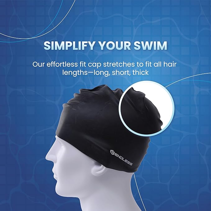 Endless EL1019 Classic Comfortable Plain Silicon Swimming Cap | Fully Elastic Waterproof Swimming Cap for Long and Short Hair with Thicker Edge | For Adults, Women and Men| Size: Free Size| Material : Silicon