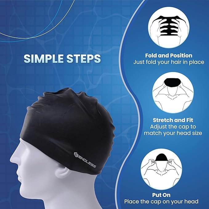 Endless EL1019 Classic Comfortable Plain Silicon Swimming Cap | Fully Elastic Waterproof Swimming Cap for Long and Short Hair with Thicker Edge | For Adults, Women and Men| Size: Free Size| Material : Silicon
