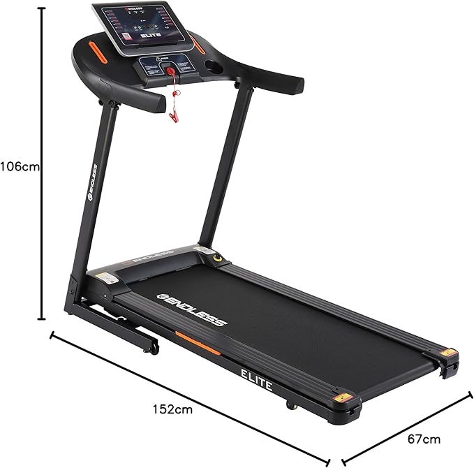 Endless Elite Treadmill for Home Use - 4HP Peak DC Motor 110 kg Max Weight Max Speed 14Km/hr 410mm Area Speakers Foldable with manual Incline