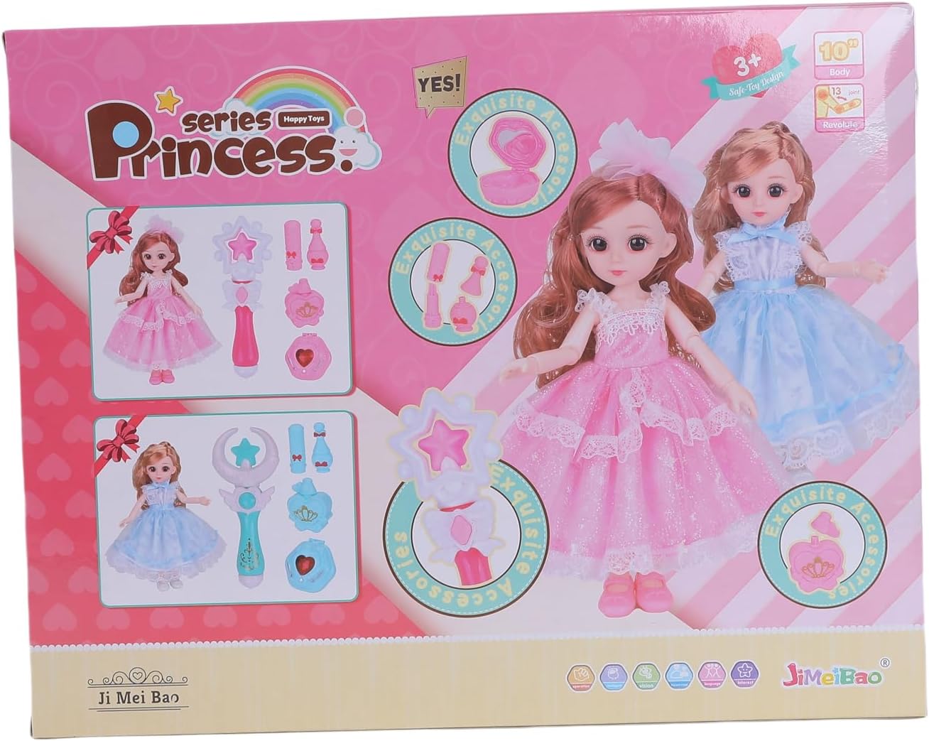 FUNFY 13-Joints 10" Princess Doll Set | Assorted | Accessories: Staff and Perfume Bottle | Ignites Imaginative Play and Royal Adventures | Fit for Princess Girls