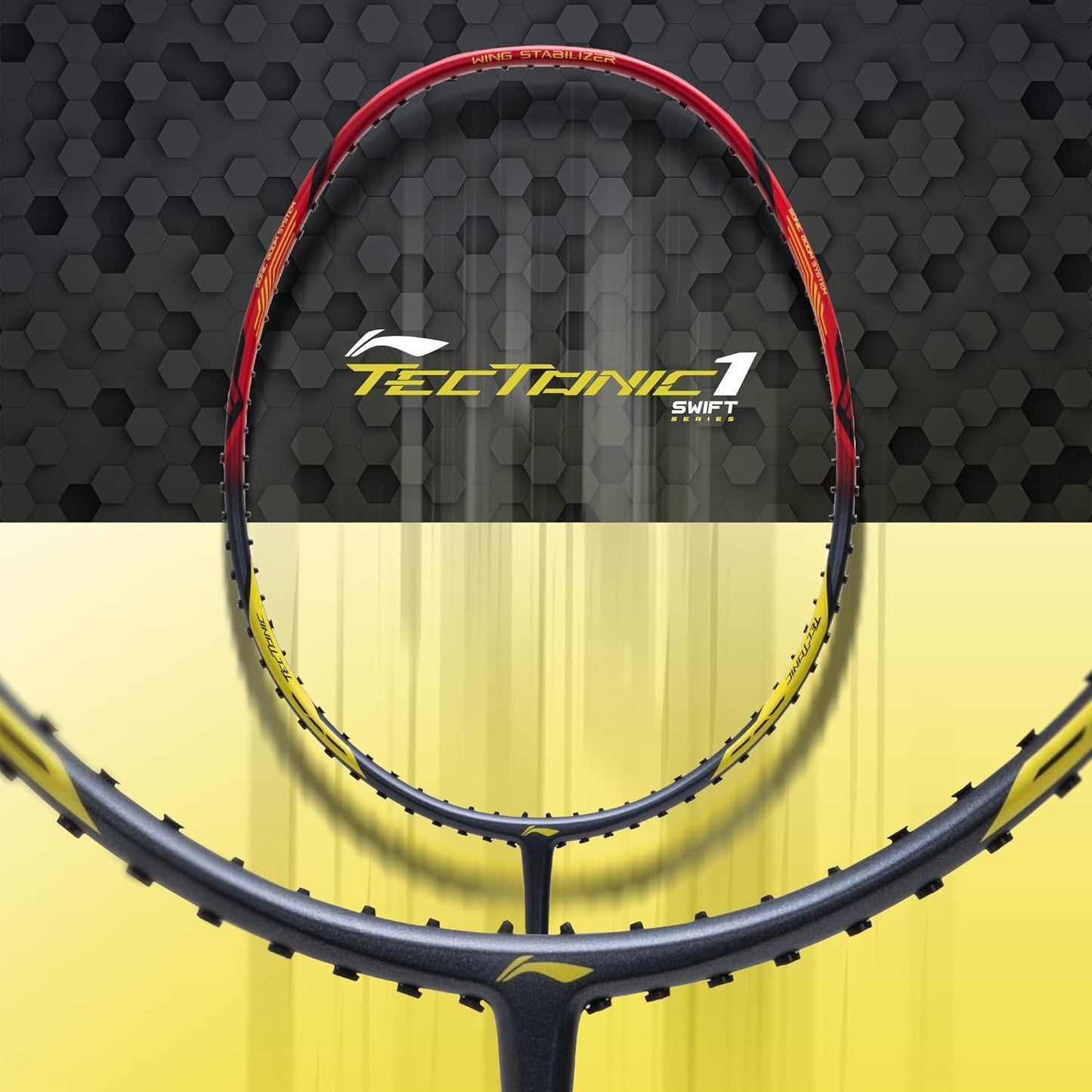 Li-Ning Tectonic 1S Carbon Fibre Strung Badmiton Racket with Full Cover | For Professional | Havey Head | Dynamic Optimum Frame | Maximum String Tension- 26lbs