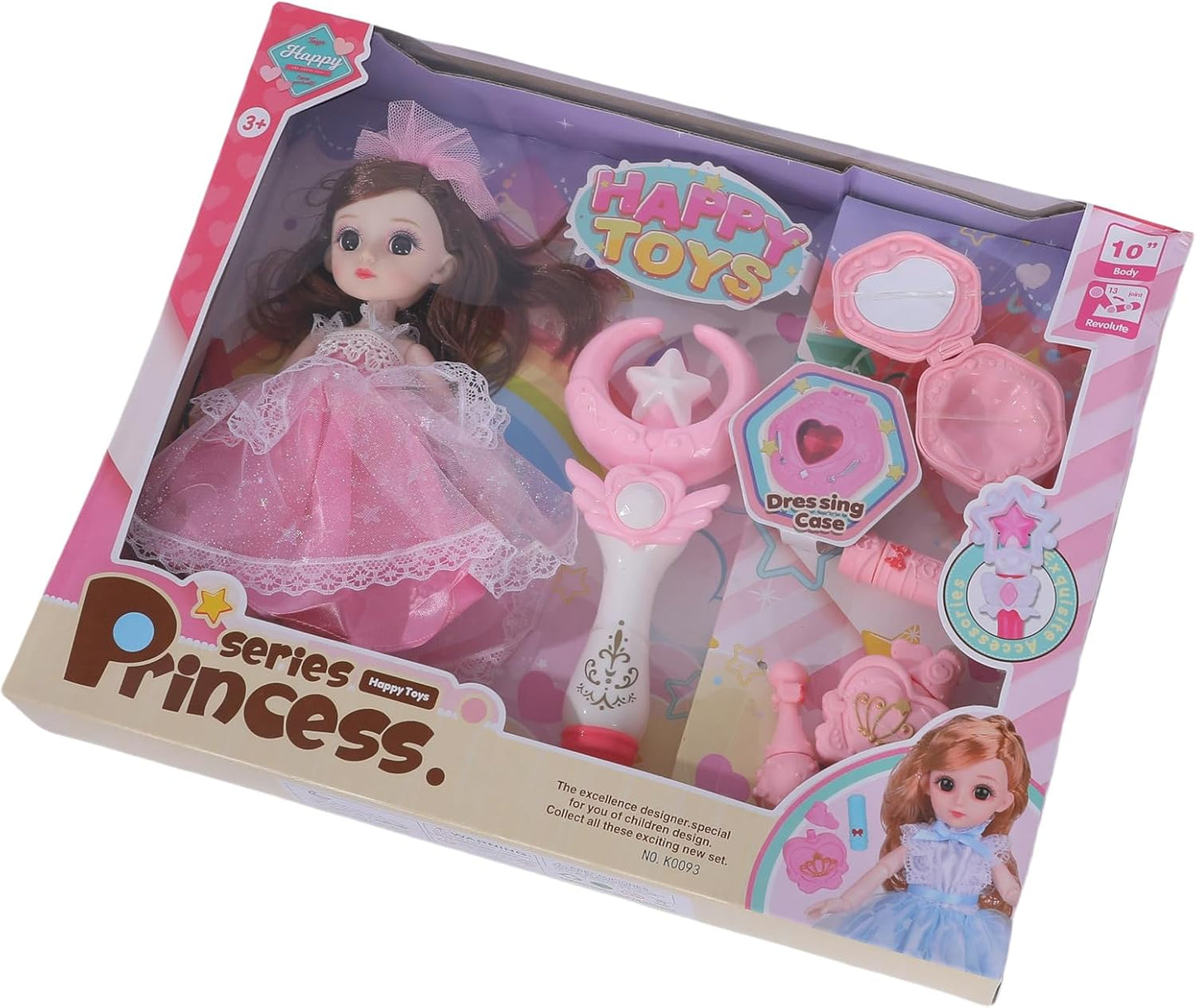 FUNFY 13-Joints 10" Princess Doll Set | Assorted | Accessories: Staff and Perfume Bottle | Ignites Imaginative Play and Royal Adventures | Fit for Princess Girls