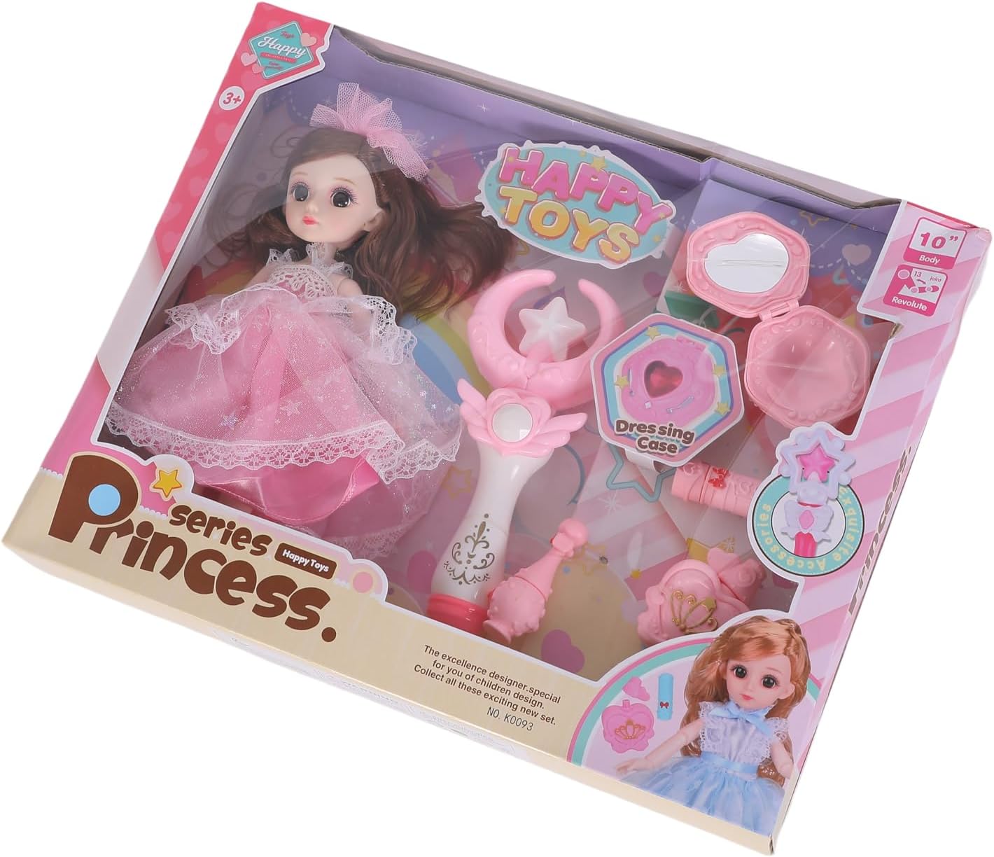 FUNFY 13-Joints 10" Princess Doll Set | Assorted | Accessories: Staff and Perfume Bottle | Ignites Imaginative Play and Royal Adventures | Fit for Princess Girls