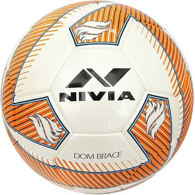 Nivia DOM02 Brace PU Football (Orange, Size 5) | Machine Stitched | 32 Panel | Hobby Playing Ball | Soccer Ball