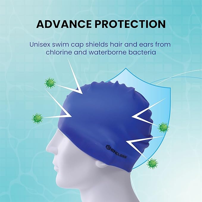 Endless EL1019 Classic Comfortable Plain Silicon Swimming Cap | Fully Elastic Waterproof Swimming Cap for Long and Short Hair with Thicker Edge | For Adults, Women and Men| Size: Free Size| Material : Silicon