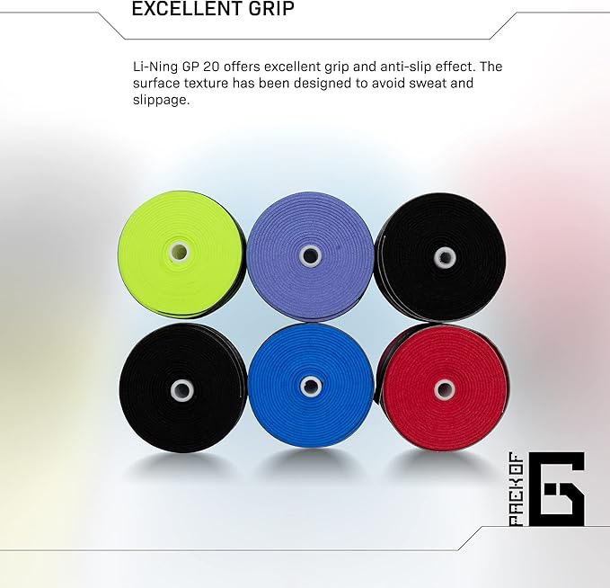 Li-Ning GP-20 Badminton Grips, Pack of 6, Anti-slip and Moisture absorbent