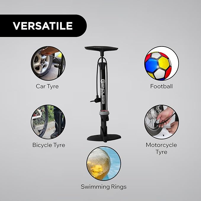 Endless EL1052 160 PSI Portable Road Bike, Bicycle Floor Hand Air Pump | Material : Alloy Steel | Tire Inflator with Gauge, Rotatable Pipe Knob for Convenience | For All Inflating Purpose
