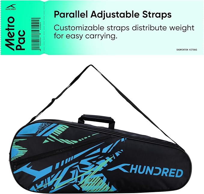 HUNDRED Metro Pack Badminton Kit-Bag (Black/Blue,Navy Large) | Unisex | Material: Polyester | 3 Spacious Compartments | Double Zipper Closure