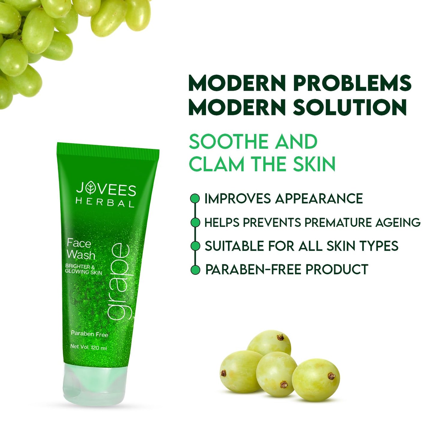 Jovees Grape Face Wash (120ml) Grape Seed & Orange Peel Extracts | For Brighter & Glowing Skin | Deep Cleanses | Reduces Uneven Skin Tone & Fine Lines | Vitamins C and E | For All Skin Types
