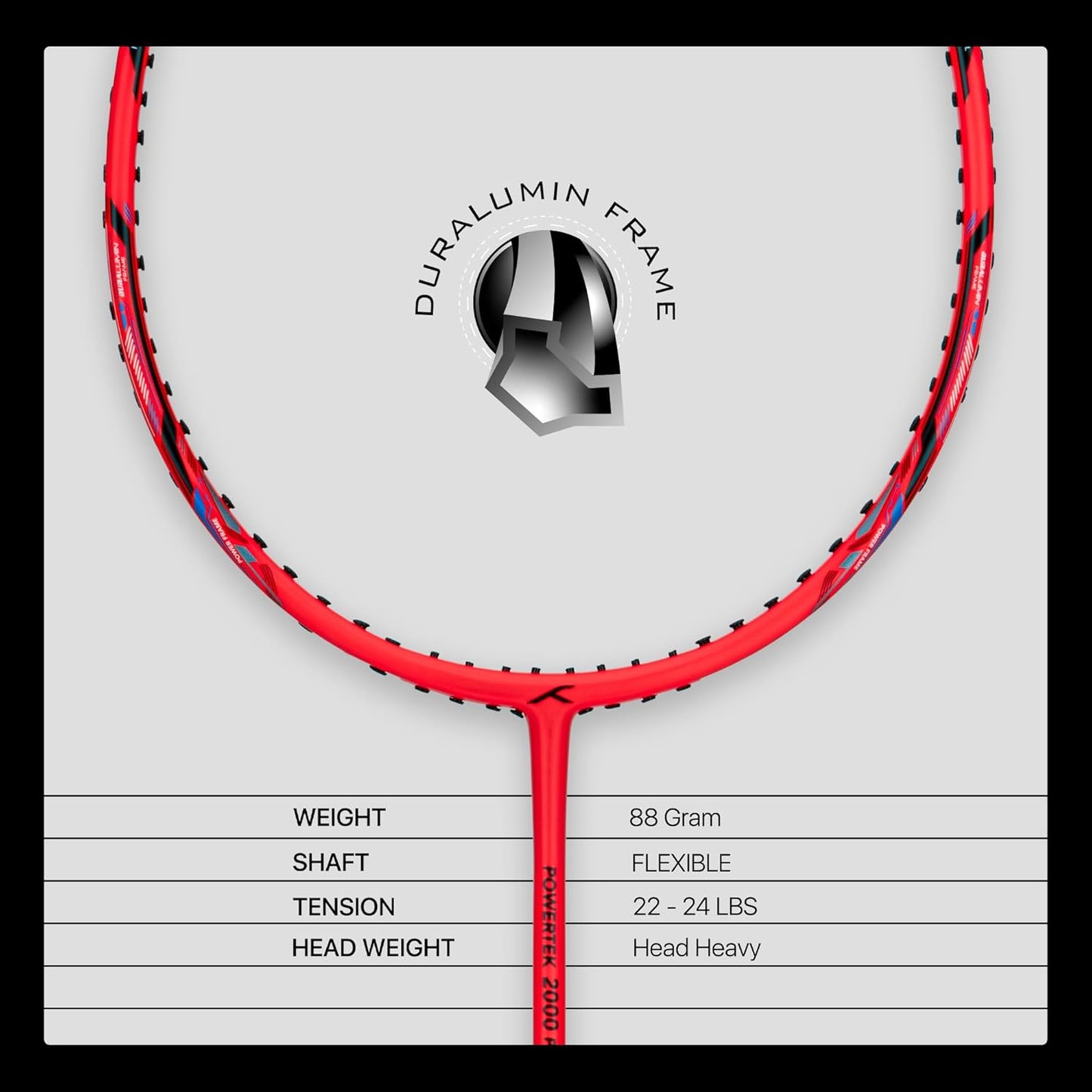 HUNDRED Powertek 2000 PRO Badminton Racquet with Full Cover | Strung | Material: Graphite | For Intermediate Players