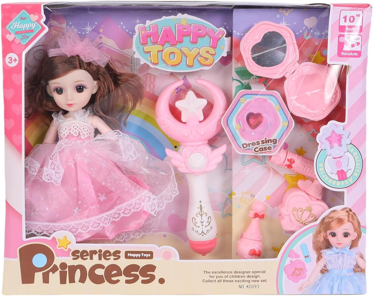 FUNFY 13-Joints 10" Princess Doll Set | Assorted | Accessories: Staff and Perfume Bottle | Ignites Imaginative Play and Royal Adventures | Fit for Princess Girls