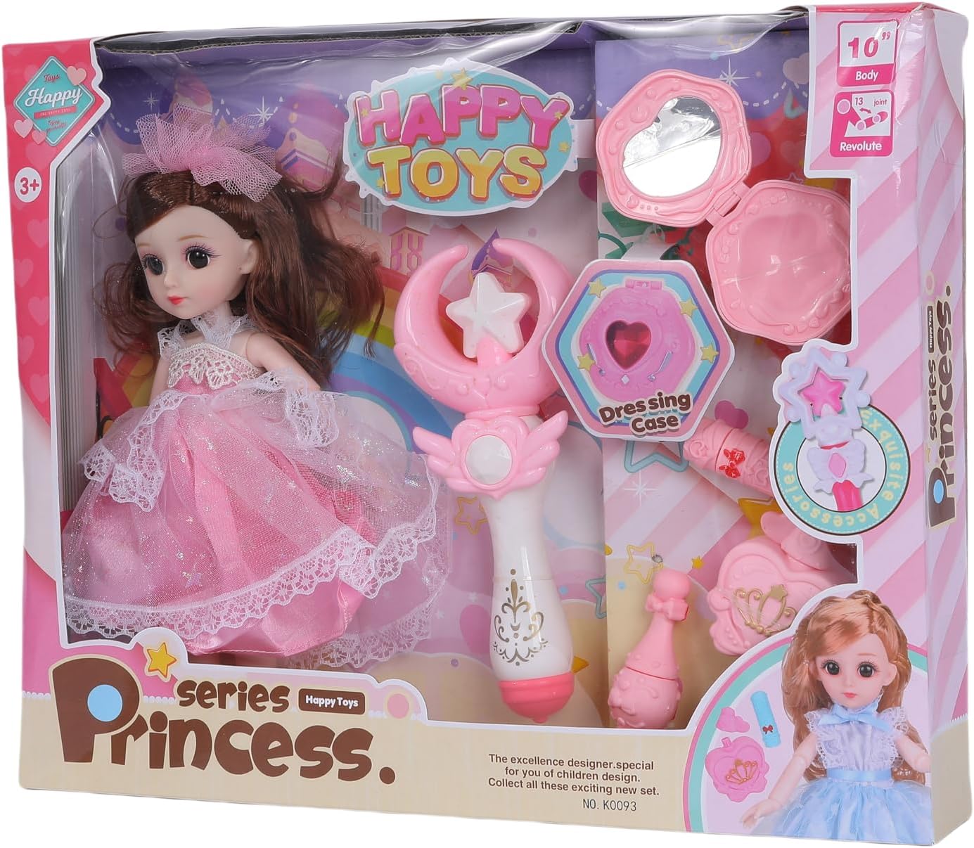 FUNFY 13-Joints 10" Princess Doll Set | Assorted | Accessories: Staff and Perfume Bottle | Ignites Imaginative Play and Royal Adventures | Fit for Princess Girls