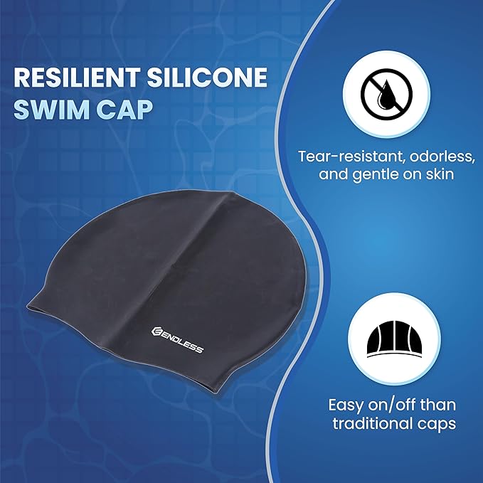 Endless EL1019 Classic Comfortable Plain Silicon Swimming Cap | Fully Elastic Waterproof Swimming Cap for Long and Short Hair with Thicker Edge | For Adults, Women and Men| Size: Free Size| Material : Silicon