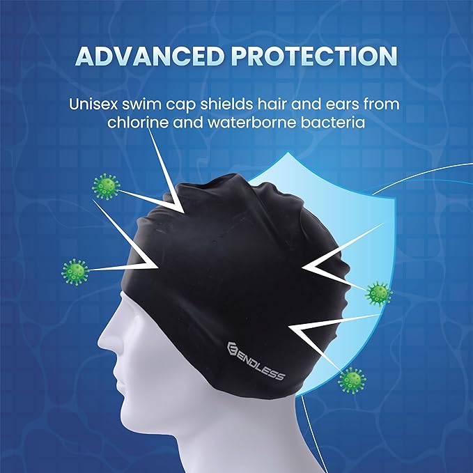 Endless EL1019 Classic Comfortable Plain Silicon Swimming Cap | Fully Elastic Waterproof Swimming Cap for Long and Short Hair with Thicker Edge | For Adults, Women and Men| Size: Free Size| Material : Silicon