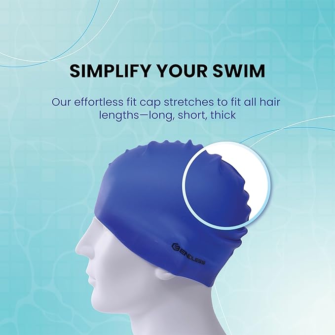 Endless EL1019 Classic Comfortable Plain Silicon Swimming Cap | Fully Elastic Waterproof Swimming Cap for Long and Short Hair with Thicker Edge | For Adults, Women and Men| Size: Free Size| Material : Silicon