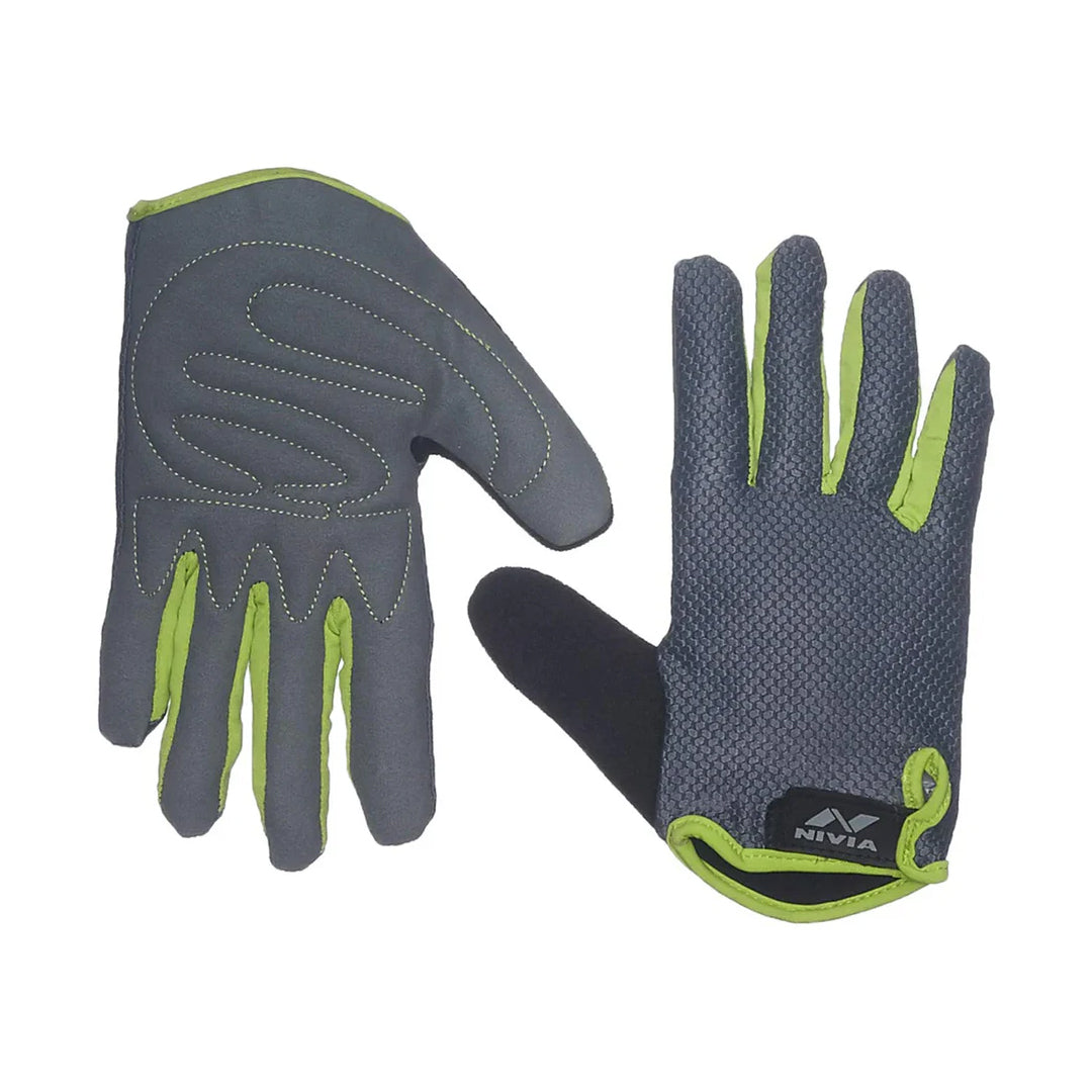 Nivia Cross Training Full Finger Gym Gloves (Grey/Green, Size - Medium) | Material - Leather | Perfect for Weight Lifting | Training Gym Workout | Crossfit | Pull-ups | Strong Grip Gym Gloves
