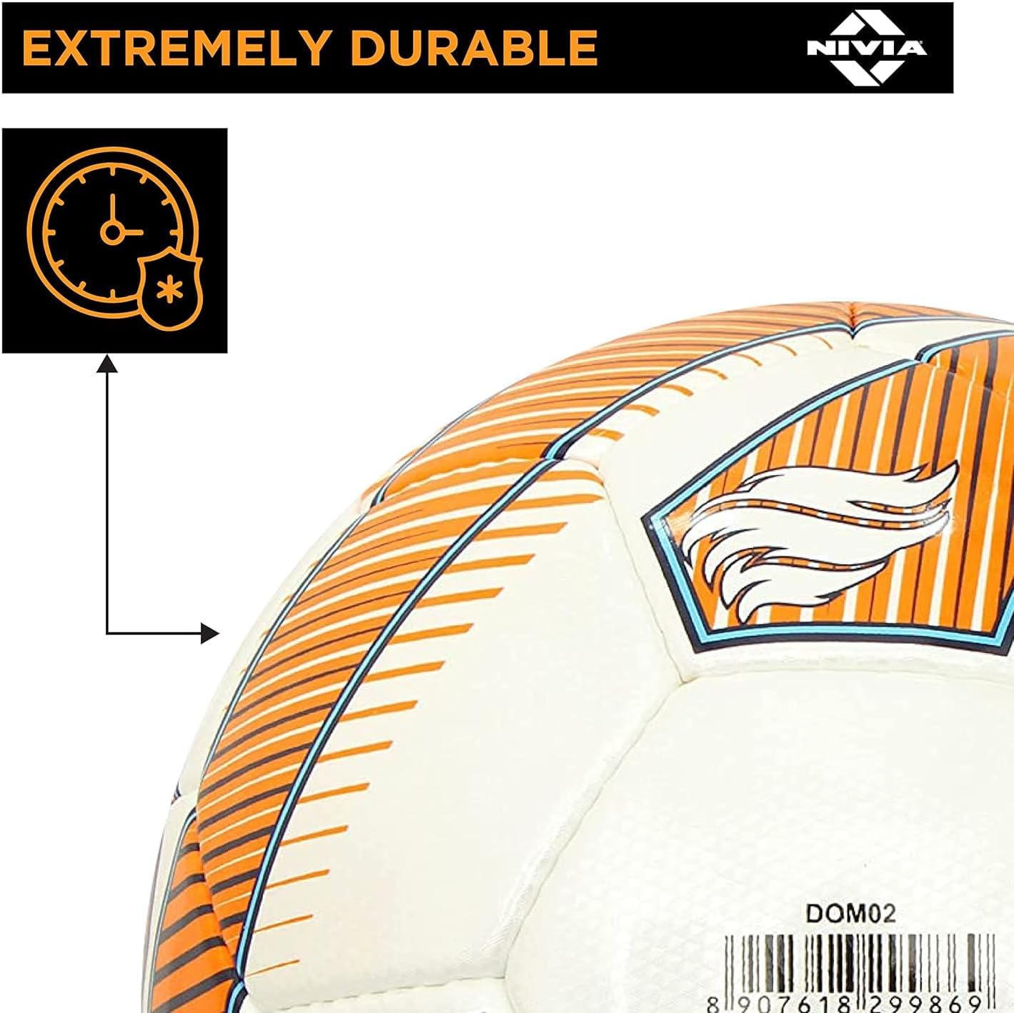 Nivia DOM02 Brace PU Football (Orange, Size 5) | Machine Stitched | 32 Panel | Hobby Playing Ball | Soccer Ball
