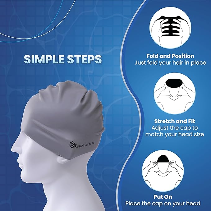 Endless EL1019 Classic Comfortable Plain Silicon Swimming Cap | Fully Elastic Waterproof Swimming Cap for Long and Short Hair with Thicker Edge | For Adults, Women and Men| Size: Free Size| Material : Silicon