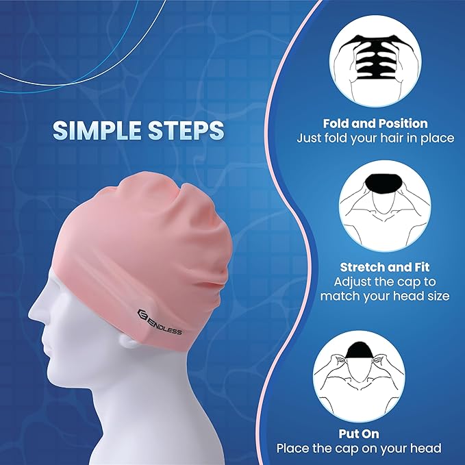 Endless EL1019 Classic Comfortable Plain Silicon Swimming Cap | Fully Elastic Waterproof Swimming Cap for Long and Short Hair with Thicker Edge | For Adults, Women and Men| Size: Free Size| Material : Silicon
