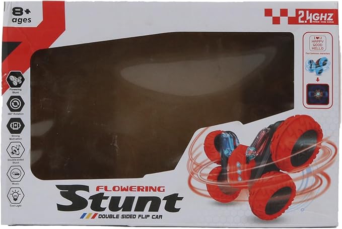 FUNFY 4WD High-Speed RC Butterfly Stunt Toy Car | Assorted | with 360° Flat and V Shape Rotation, Double Side Drive| Anti-Slip Shock Proof Tyres | Displaying Various Messages for Kids