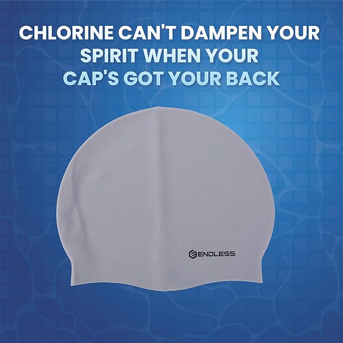 Endless EL1019 Classic Comfortable Plain Silicon Swimming Cap | Fully Elastic Waterproof Swimming Cap for Long and Short Hair with Thicker Edge | For Adults, Women and Men| Size: Free Size| Material : Silicon
