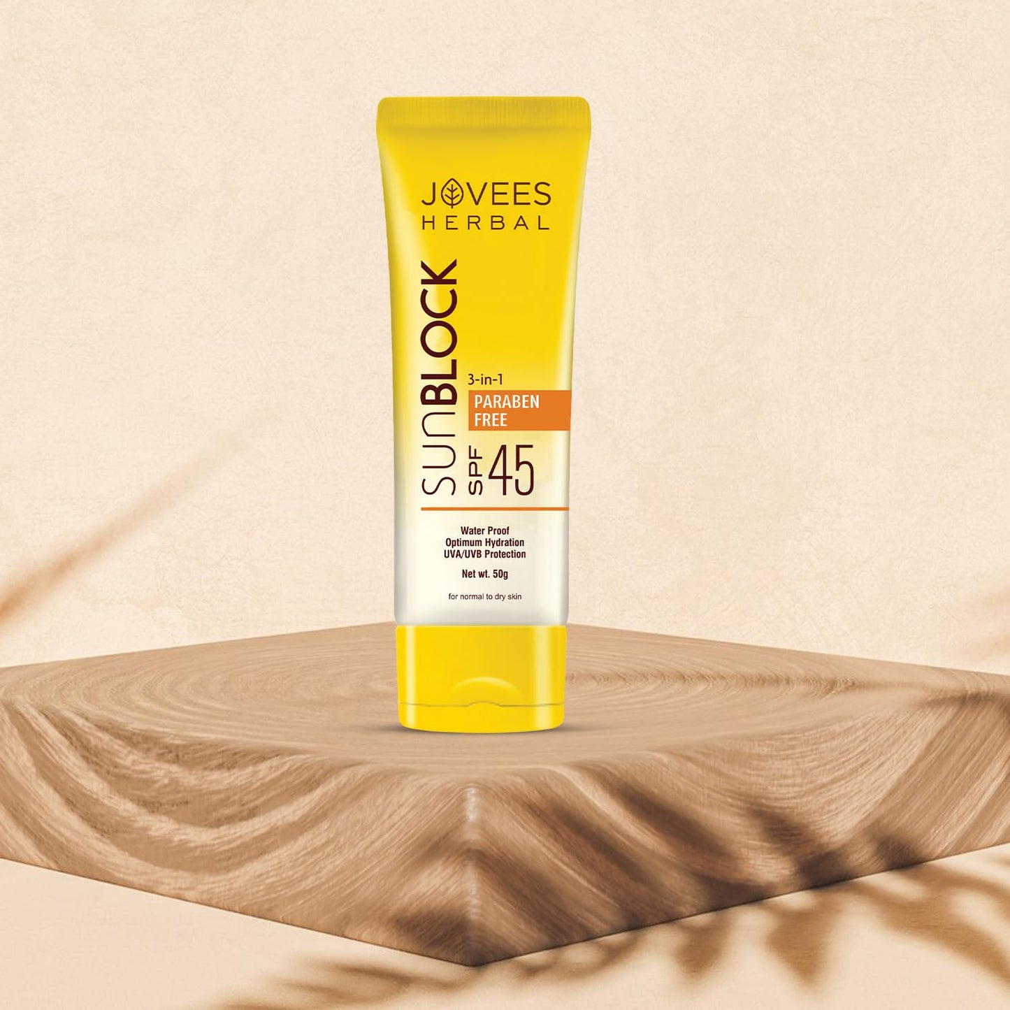 Jovees Herbal Sun Block Sunscreen SPF 45 (20 gms) Lightweight And Water Proof | UVA/UVB Protection, Moisturization | For Dry Skin