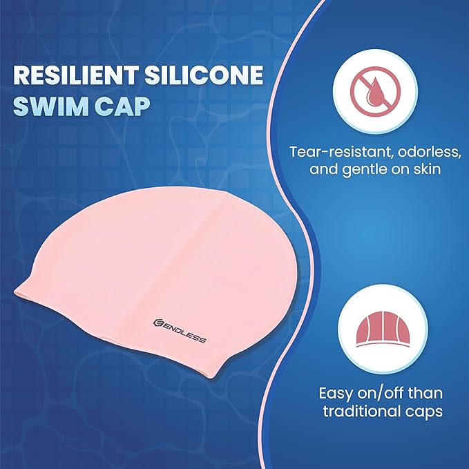 Endless EL1019 Classic Comfortable Plain Silicon Swimming Cap | Fully Elastic Waterproof Swimming Cap for Long and Short Hair with Thicker Edge | For Adults, Women and Men| Size: Free Size| Material : Silicon