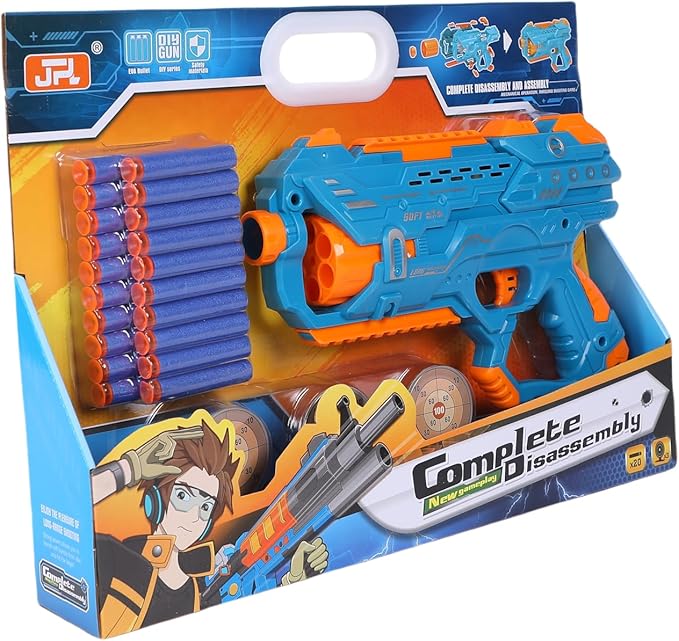 FUNFY DIY Manual 6 Rounds EVA Soft Bullets Firing Dart Gun | Material: Plastic | with 6 - Dart Rotating Drum and 20 Pieces of Soft Bullets for Engaging Play | Endless Fun for Kids