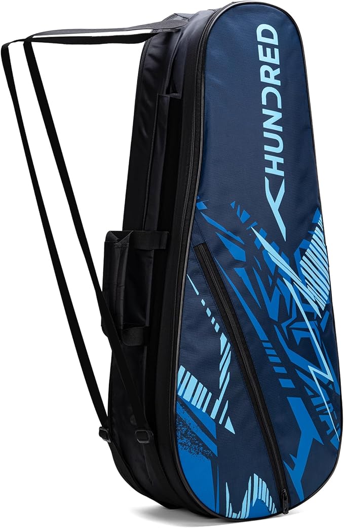 HUNDRED Metro Pack Badminton Kit-Bag (Black/Blue,Navy Large) | Unisex | Material: Polyester | 3 Spacious Compartments | Double Zipper Closure