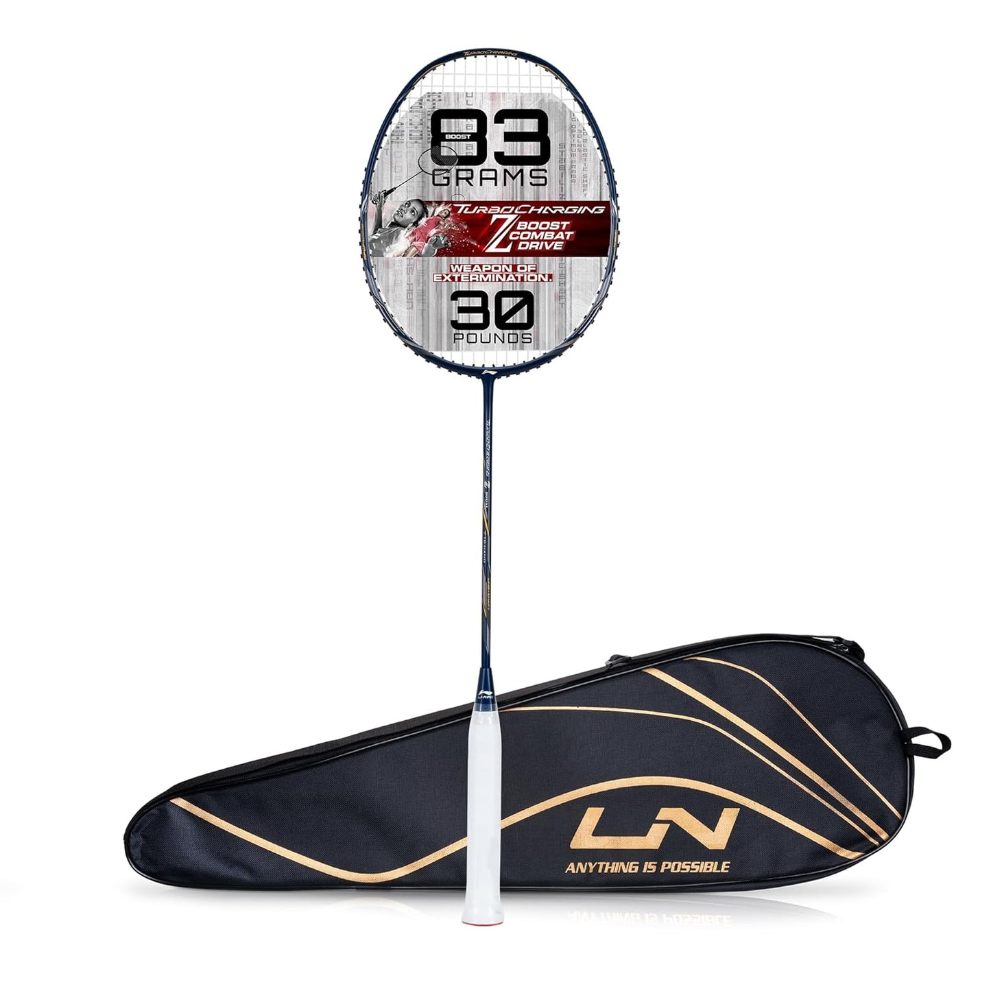 Li-Ning Turbo Charging Z Boost Carbon Fibre Strung Badminton Racquet With Full Cover | Intermediate | Dynamic Optimum Frame | Heavy Head | Maximum String Tension- 30lbs | Size: 83gm