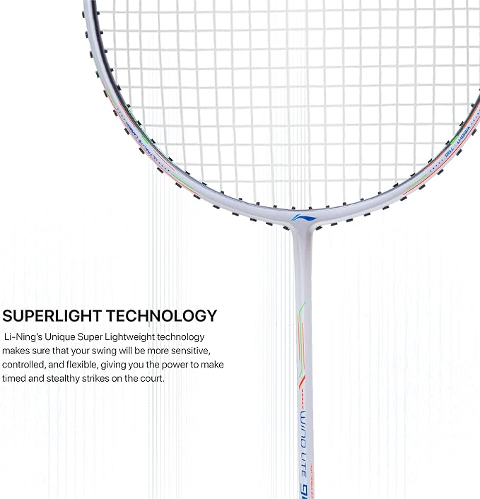 Li-Ning Wind Lite 900 II Carbon Fibre Badminton Strung Racket with Full Cover | For Intermediate | Dynamic Optimum Frame | Heavy Head | Maximum String Tension- 28lbs | Size: 79gm