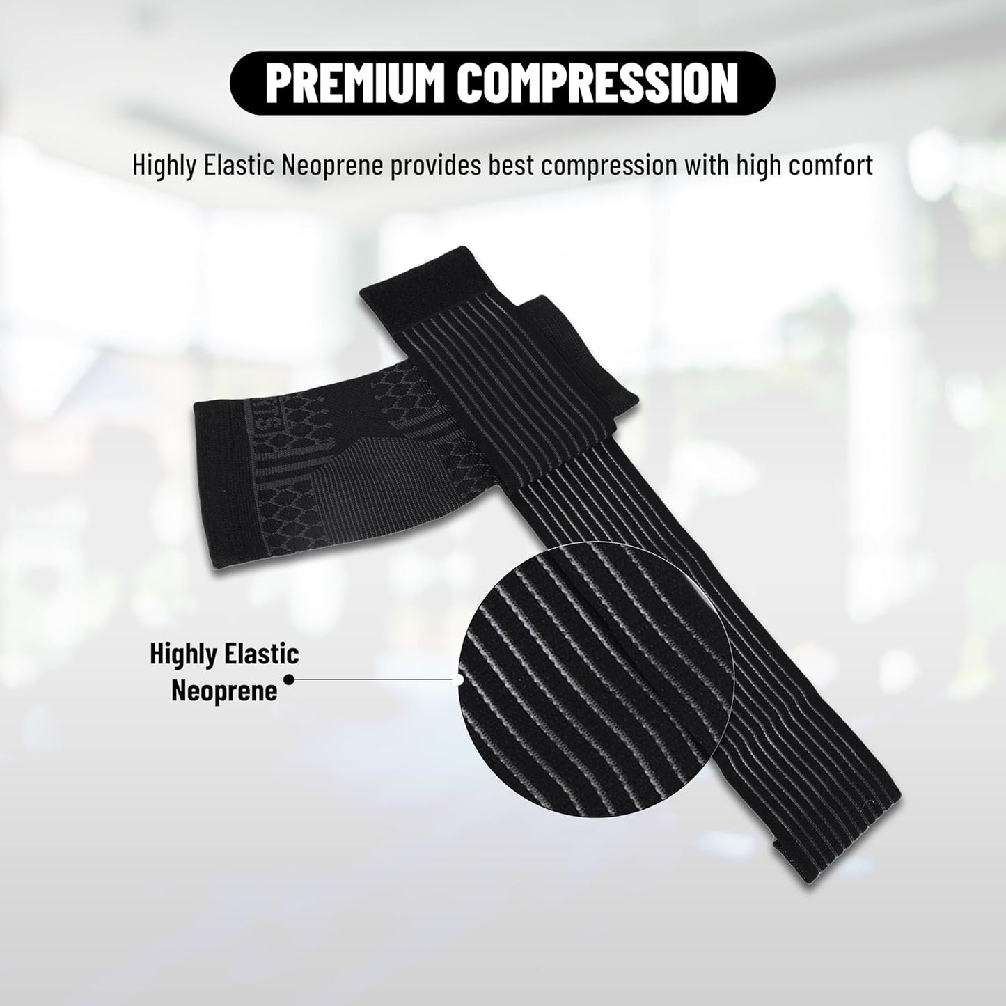 Endless Slip-in Ankle Support Brace | Black | Material: Neoprene & Polyester | for Plantar Fasciitis Neorapathy Relief Sport for Men & Women | Pain Relief, Gym, Sports, Exercise, Cycling