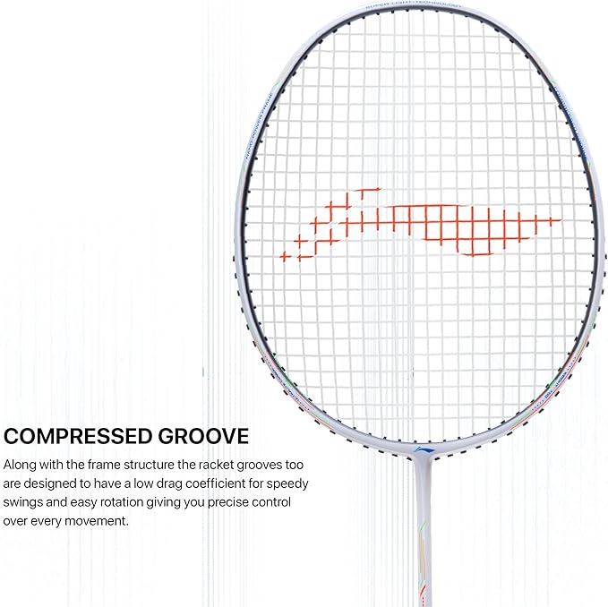 Li-Ning Wind Lite 900 II Carbon Fibre Badminton Strung Racket with Full Cover | For Intermediate | Dynamic Optimum Frame | Heavy Head | Maximum String Tension- 28lbs | Size: 79gm