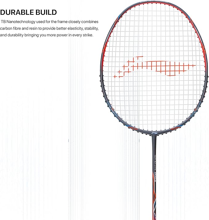 Li-Ning Wind Lite 800 II Carbon Fibre Badminton Strung Racket with Full Cover | For Intermediate | Dynamic Optimum Frame | Heavy Head | Maximum String Tension- 28lbs | Size: 78gm