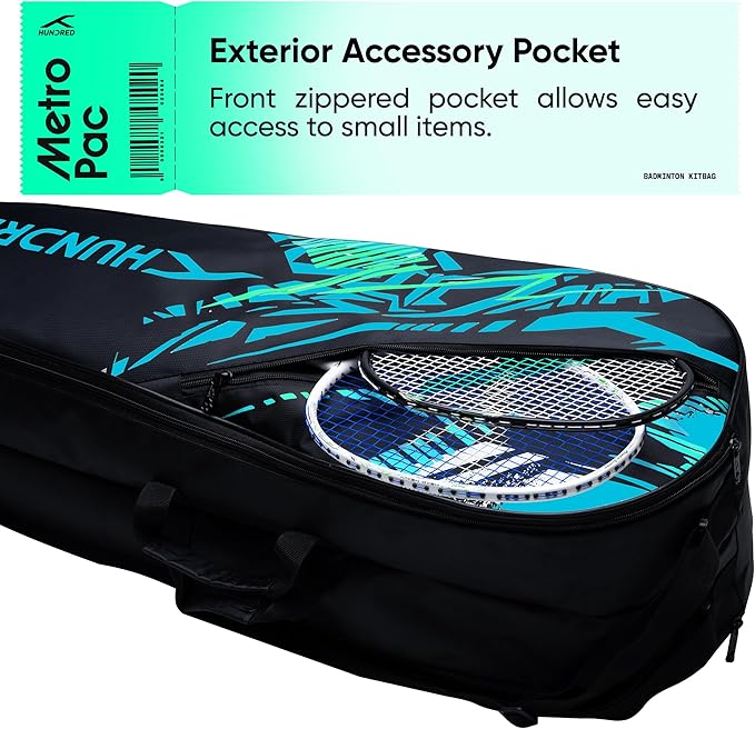 HUNDRED Metro Pack Badminton Kit-Bag (Black/Blue,Navy Large) | Unisex | Material: Polyester | 3 Spacious Compartments | Double Zipper Closure