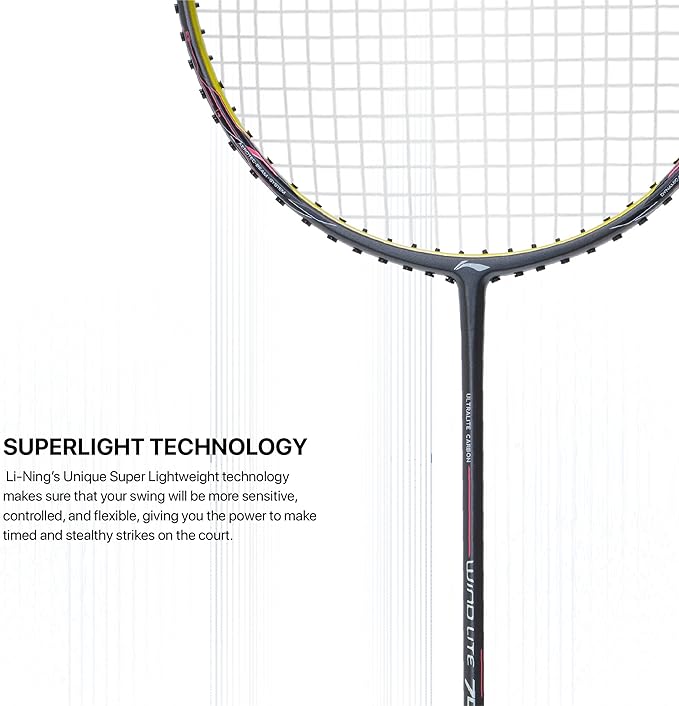 Li-Ning Wind Lite 700 II Carbon Fibre Badminton Strung Racket with Full Cover | For Intermediate | Dynamic Optimum Frame | Heavy Head | Maximum String Tension- 28lbs | Size: 77gm
