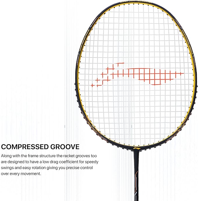Li-Ning Wind Lite 900 II Carbon Fibre Badminton Strung Racket with Full Cover | For Intermediate | Dynamic Optimum Frame | Heavy Head | Maximum String Tension- 28lbs | Size: 79gm
