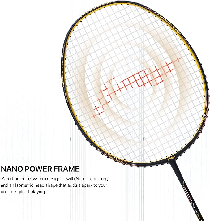 Li-Ning Wind Lite 900 II Carbon Fibre Badminton Strung Racket with Full Cover | For Intermediate | Dynamic Optimum Frame | Heavy Head | Maximum String Tension- 28lbs | Size: 79gm
