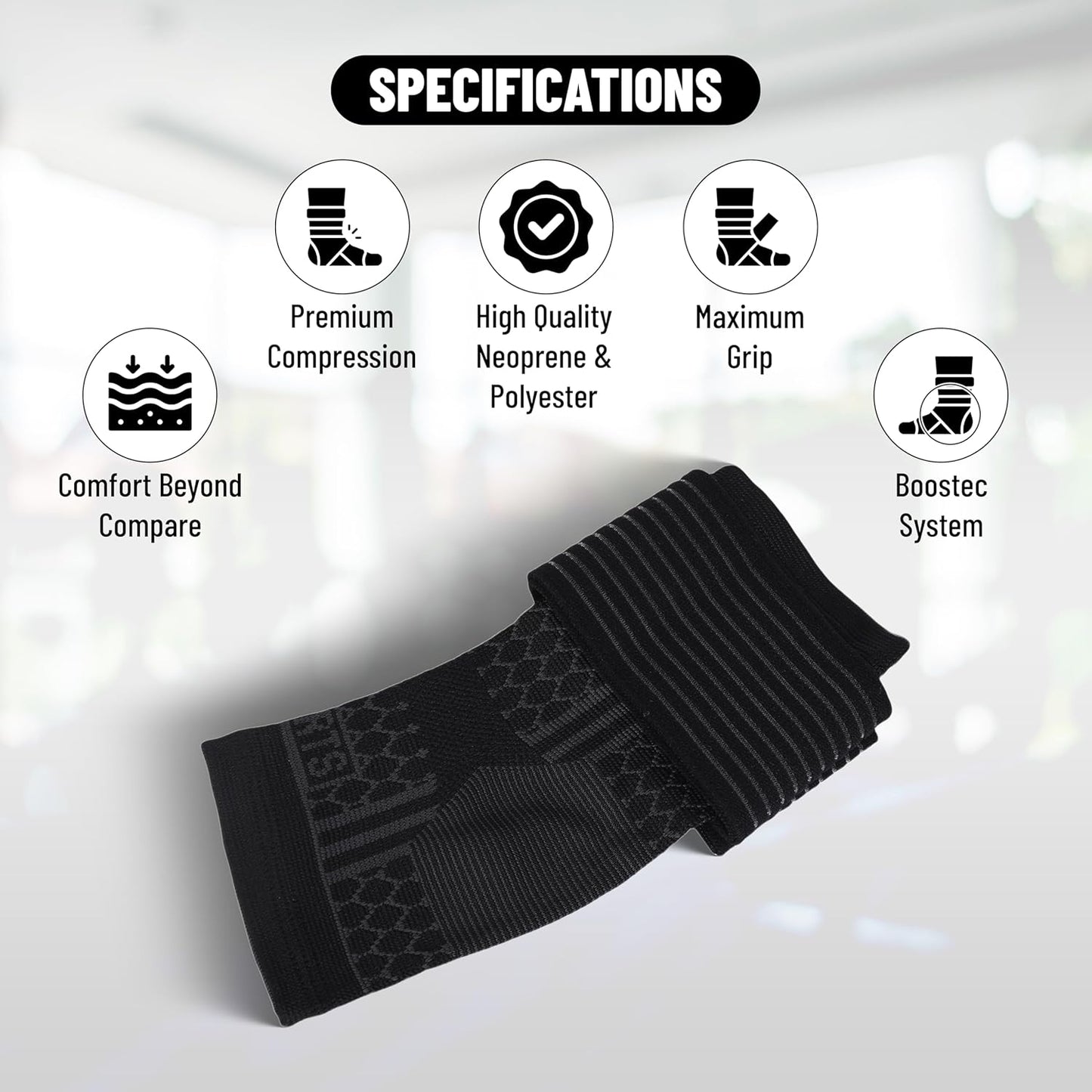 Endless Slip-in Ankle Support Brace | Black | Material: Neoprene & Polyester | for Plantar Fasciitis Neorapathy Relief Sport for Men & Women | Pain Relief, Gym, Sports, Exercise, Cycling