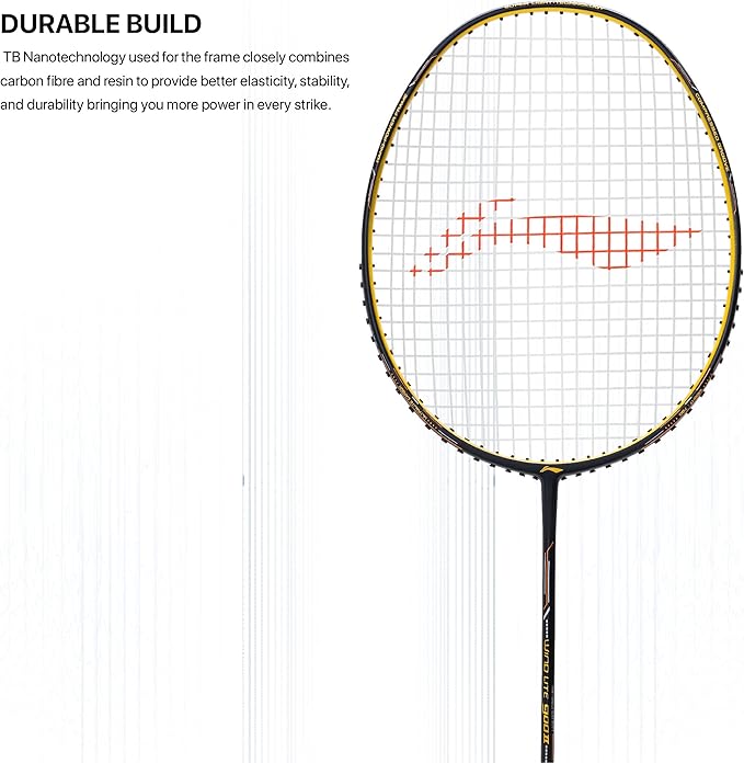 Li-Ning Wind Lite 900 II Carbon Fibre Badminton Strung Racket with Full Cover | For Intermediate | Dynamic Optimum Frame | Heavy Head | Maximum String Tension- 28lbs | Size: 79gm