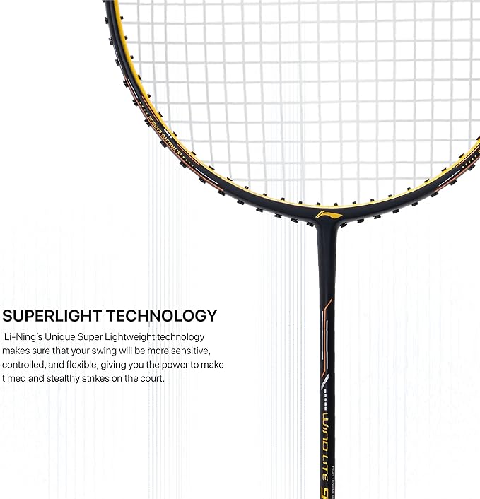 Li-Ning Wind Lite 900 II Carbon Fibre Badminton Strung Racket with Full Cover | For Intermediate | Dynamic Optimum Frame | Heavy Head | Maximum String Tension- 28lbs | Size: 79gm