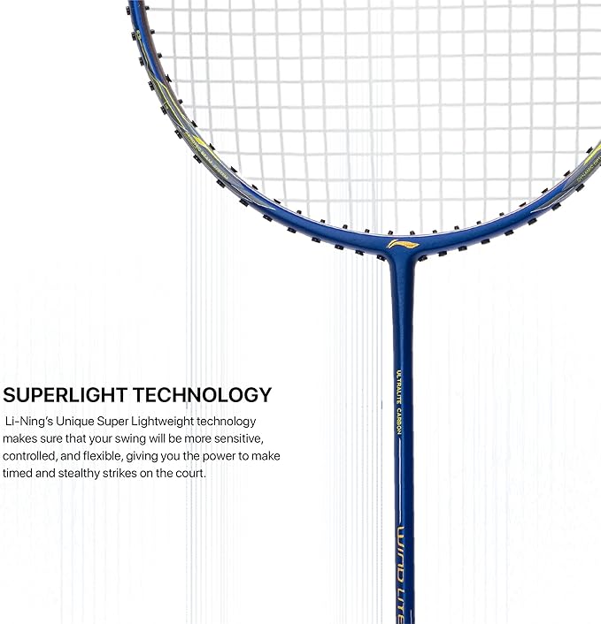 Li-Ning Wind Lite 700 II Carbon Fibre Badminton Strung Racket with Full Cover | For Intermediate | Dynamic Optimum Frame | Heavy Head | Maximum String Tension- 28lbs | Size: 77gm