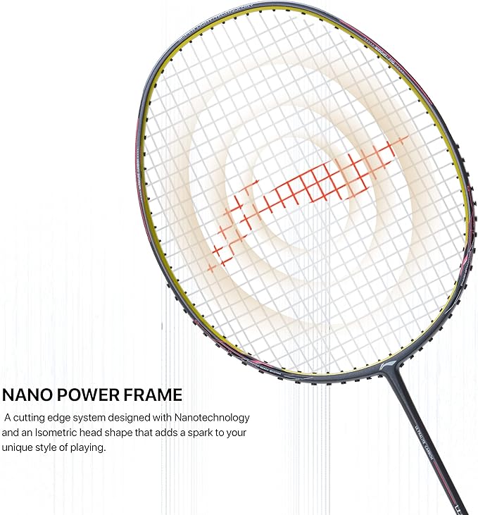Li-Ning Wind Lite 700 II Carbon Fibre Badminton Strung Racket with Full Cover | For Intermediate | Dynamic Optimum Frame | Heavy Head | Maximum String Tension- 28lbs | Size: 77gm