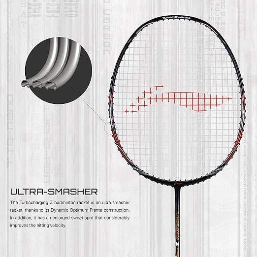 Li-Ning Turbo Charging Z Combat Carbon Fibre Unstrung Badminton Racquet With Cover | Intermediate | Dynamic Optimum Frame | Ultra Smasher | Maximum String Tension- 30lbs