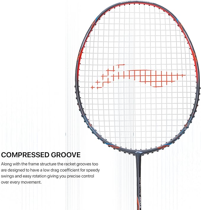 Li-Ning Wind Lite 800 II Carbon Fibre Badminton Strung Racket with Full Cover | For Intermediate | Dynamic Optimum Frame | Heavy Head | Maximum String Tension- 28lbs | Size: 78gm