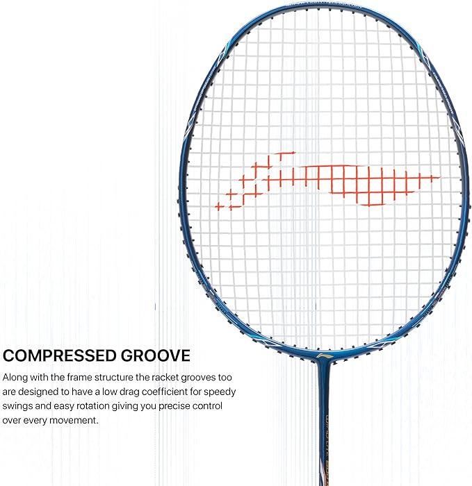 Li-Ning Wind Lite 800 II Carbon Fibre Badminton Strung Racket with Full Cover | For Intermediate | Dynamic Optimum Frame | Heavy Head | Maximum String Tension- 28lbs | Size: 78gm