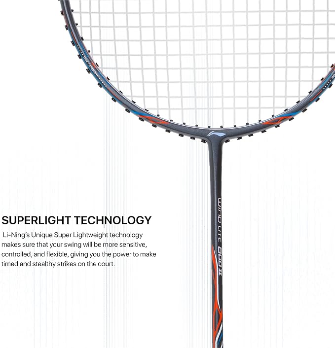 Li-Ning Wind Lite 800 II Carbon Fibre Badminton Strung Racket with Full Cover | For Intermediate | Dynamic Optimum Frame | Heavy Head | Maximum String Tension- 28lbs | Size: 78gm